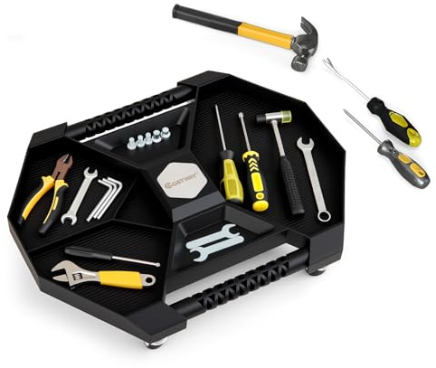 COSTWAY Plateau Outils Roulant, Porte-Outils avec 4 Roues Pivotantes 360° et 4 Compartiments, Poignées Pratiques, Léger pour Garage, Atelier, Mécaniciens, Charge 13,5 KG