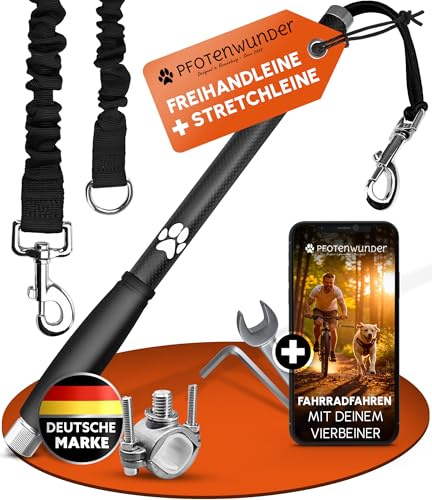 PFOTENWUNDER® Fahrradleine Hund, Hunde-Fahrradleine + 1 elastische Hundeleine & 1 Trainingsbuch, extra Dicke 6mm-Leine | Abstandhalter Fahrradhalter aus hochwertige Karbonfasern mit Stoßdämpfern