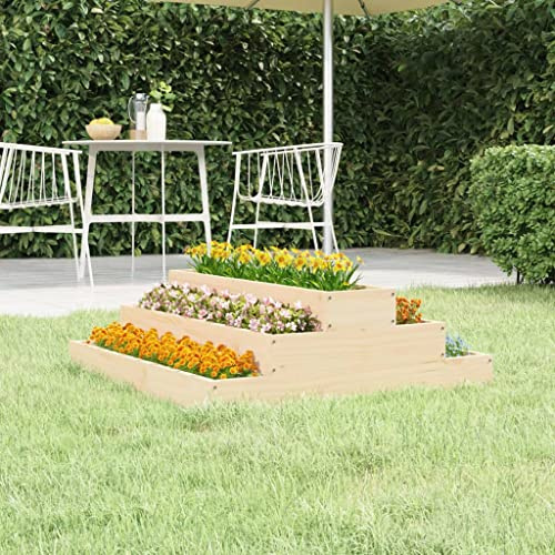 YUTAASU Fioriera in Legno Massello di Pino con Design a Scala, 80 x 80 x 27 cm, Ideale per Coltivare Fiori e Piante con Radici Corte, Medie e Lunghe, Struttura Robusta