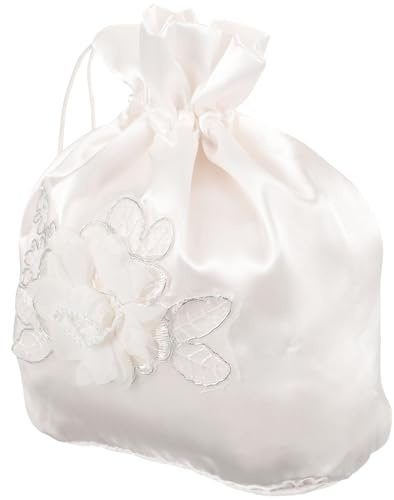 Parliky Borsa da Sposa Bianca Fiori in Raso, Borsa Floreale per Damigelle D’Onore Coulisse, Sacchetto per Bomboniere per Cerimonie Nuziali e Feste di Matrimonio