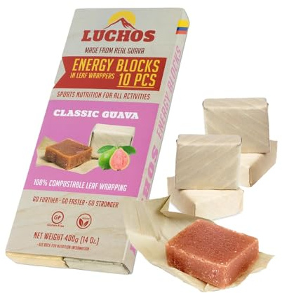 LUCHOS Energy Blocks - Classic Guava 400 g | Colombian On-the-Go Sports Nutrition for Running, Cycling & Hiking | A Natural Alternative to Bars & Gels | 10 Vegan, Gluten Free & Easy to Digest Portions