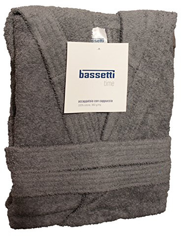 Accappatoio BASSETTI Uomo Donna con Cappuccio Taglia S - M - L - XL - XXL Spugna di Puro Cotone 360gr/m² (XL - 54/56, Grigio - 1720)