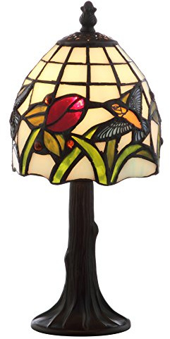JONATHAN Y 12 Bronze Hummingbird Tiffany-Style LED Table Lamp, Handcrafted Multicolored Stained Glass Bell Shade, Traditional Bedside Accent Lamp, LED Bulb Included JYL8014A
