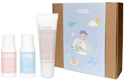 boep Geschenkset - Baby auf Reisen - Naturkosmetik Pflegeset mit Babycreme, Lotion & 2-in1- Shampoo in Reisegrößen