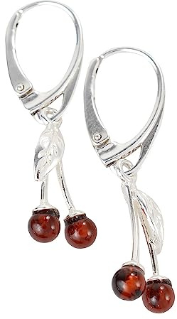 Amber Jewelry for Women - Sterling Silver and Baltic French Leverback Amber Cherry Earrings, Gemstone Dangle Earrings - Sterling Silver Jewelry Collection
