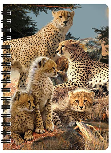 3D LiveLife Cheetah Clan Spiralbunden A6-Anteckningsbok Med 80 Blanka Sidor | Anteckningsbok, dagbok eller ritbok i fickformat med stort kattdjur. Presenter och kontorsartiklar från Deluxebase.