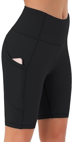 JOYSPELS Cycling Shorts Women with Pockets High Waisted Non See Through Womens Activewear Shorts for Gym Workout Running Yoga Sport Exercise UK Black M