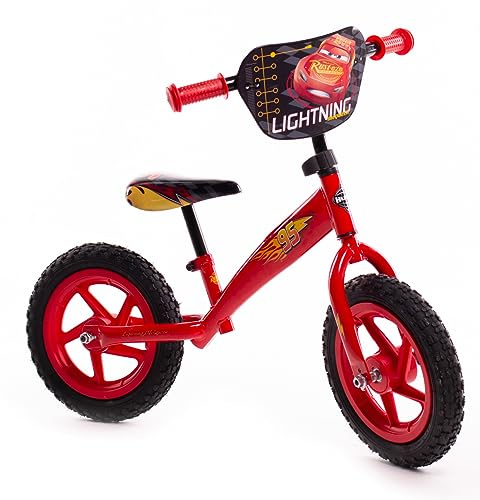 Huffy Disney Cars Balance Bike for Kids 3 - 5 Year Old Boy or Girl ft Lightning McQueen 12 Wheels Red, 60lbs (27kg) max.