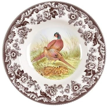 Spode Woodland Pheasant 9 Soup Plate - Rustic Fine Earthenware Bowl with Game Bird Design for Soup, Pasta or Salad - Dishwasher, Microwave, Oven & Freezer Safe - Mix & Match with Woodland or Delamere