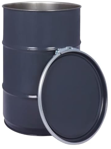 Barilotto in acciaio da 60 litri con coperchio rimovibile – Barilotto per olio in metallo – Adatto per l'aspirazione della polvere ciclonica – Grigio
