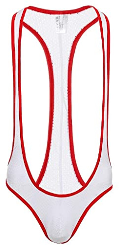 ROSVAJFY Body da uomo in un pezzo con bretella sospensore perizoma intimo slip elastico wrestling canotta sexy stringhe body da uomo, bianco, Taglia unica