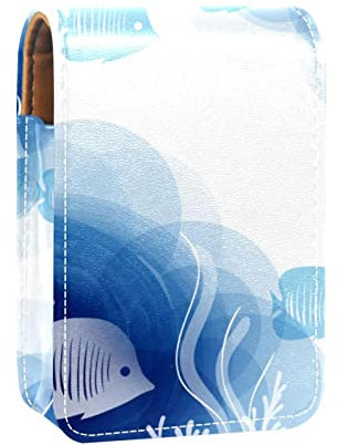 Personalisierte Lippenstift-Etui, tragbare Make-up-Tasche, Kosmetiktasche, Lippenstift-Halter, Make-up-Organizer, Fisch-Hellblau, Mehrfarbig, 9.5x2x7 cm/3.7x0.8x2.7 in