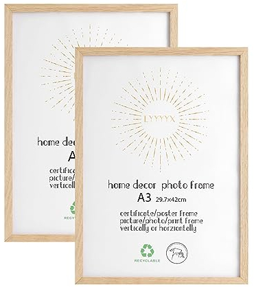 LYYYYX Bilderrahmen DIN A3 Holz mit bruchsicherem Acrylglas Rahmen zum senkrechten oder waagerechten Aufhängen Fotorahmen aus Holz für Fotos, Poster, Puzzles,2er