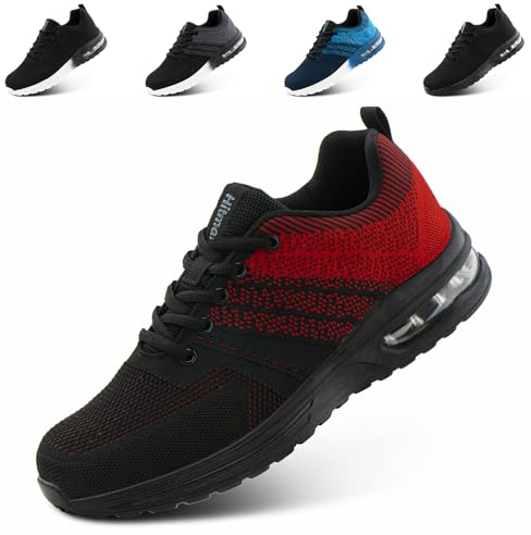 Hitmars Chaussures de Running Homme Femme Chaussure Sport Baskets Chaussures de Sport Baskets Tennis Coussin d'air Mode Sneakers Légères Marche Rouge EU 43