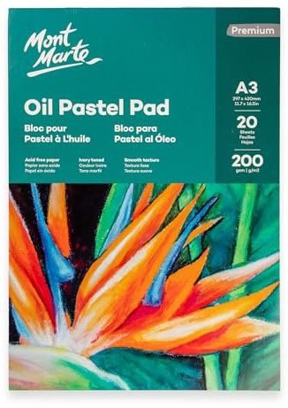Mont Marte Papier Pastel A3 – Premium Papier Pastel Sec – 20 Feuilles - 200g/m² – Idéal pour les Pastels Doux et les Pastels à l'Huile