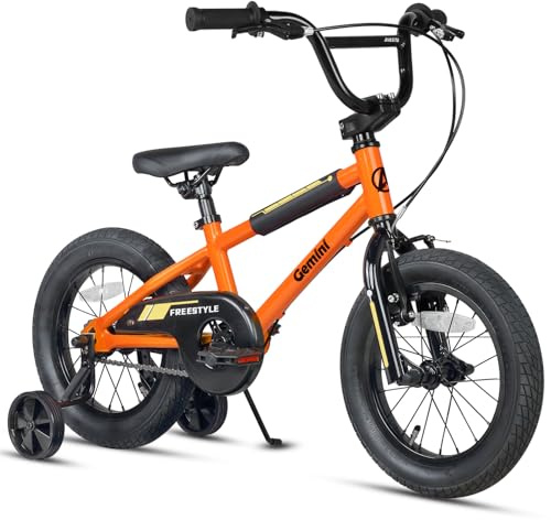 AVASTA 16 Pulgadas niños Bicicleta para más de 4 años de Edad los niños Las niñas jóvenes BMX Estilo de Bicicleta con Campana y estabilizadores y Pata de Cabra, Naranja