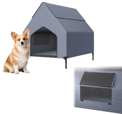 YRHome Hundehöhle Aus Oxford-Gewebe Innen Außen Hundehaus Für kleine,Mitte,große Schlafhaus Haustierhaus Abnehmbar Wasserdicht Hundebett Grau,M-Model Tragfähigkeit 60 KG,109.5 x 74.5 x 93 cm