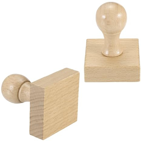 PATIKIL Timbro in legno rotondo da 45x45mm con manico, 2 pezzi di supporti per timbri in legno di faggio per creare fai da te, scrapbooking, diari, colore legno
