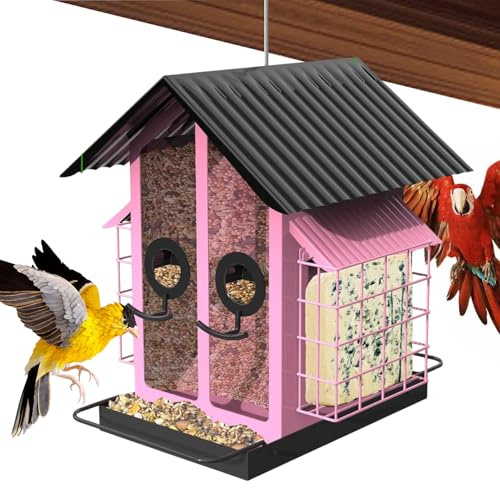 Comederos para pájaros grandes transparentes de gran capacidad con doble techo, resistentes a la intemperie, suministros de observación de aves para jardín, patio trasero