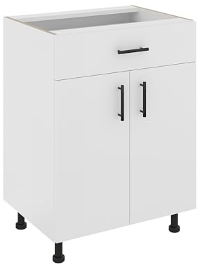 haaus Unterschrank Karo, 1 Schublade, 2 Türen, Weiß, 60 x 50 x 80 cm