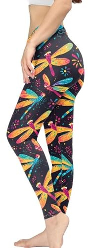 Irisjudy Colorful Dragonfly Printed Leggings for Women Tummy Control Gym Sport Trousers Outfits Cartoon Galaxy Dragonflies High Waisted Sweatpants for Running Cycling Yoga