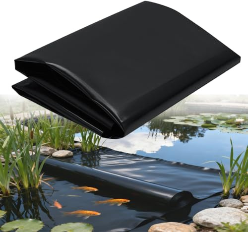 Hocamel 6x8m Teichfolie,Teichwanne Stärke 0.5mm-HDPE Schwarz Teichplane Dichtungsfolie Teichmembran Schwimmteich Folie,für Fischteiche, Brunnen, Wassergarten und Wasserfall,Gartenteich