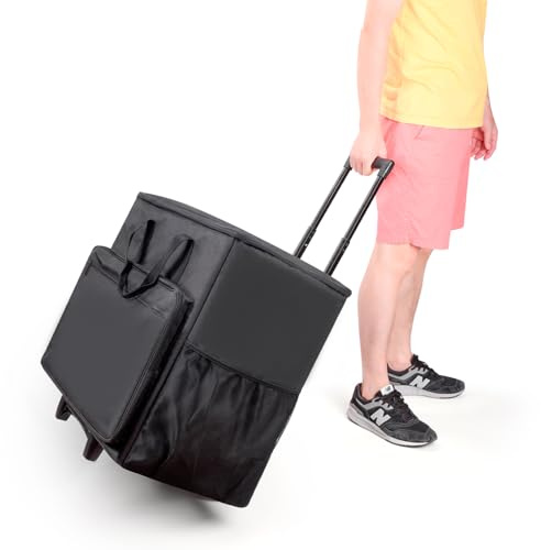 BUBM PC Carrying Case on Wheels, Desktop Travel Bag with Detachable Trolley for PC Tower, Monitor, Keyboard and Mouse, Black (Bag Only, for 24 Monitor)