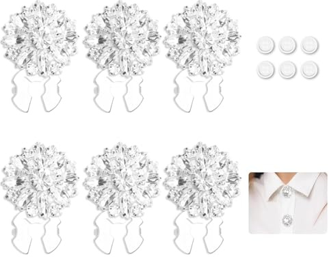 Aiyraa 6Pcs Silver Glam Clip on Button Covers for Women, Rhinestone Studs for Shirts, Blouses, Coats, Detachable Silver Floral Snap Buttons to Refresh Daily Dresses
