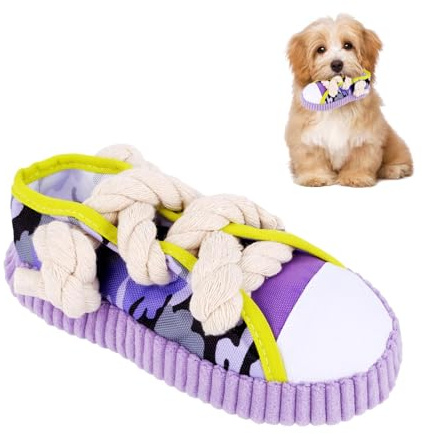 Koxtyzo Giocattolo per Cani Morbido con Squeak, Grazioso a Forma di Scarpa Giocattolo per Cuccioli con Campanella, Gioco da Masticare, Tirare e Riportare per Cani di Piccola Taglia