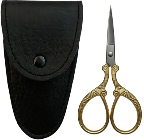 Embroidery Scissors, Stainless Steel Craft Scissors for Needlework, Thread Cutting, Handicrafts with Leather Protective Case