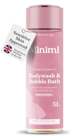 Miniml Natural Body Wash & Bubble Bath - Uplifting Grapefruit 400ml, 99.6% Natural, Vegan & Cruelty-Free Cleanser for Hydrated, Energised Skin