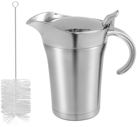 Salsiera termica in acciaio inox, 450 ml, con coperchio, beccuccio a forma di U, a doppia parete, isolata, per salsa, condimento per insalata, brodo (750 ml)