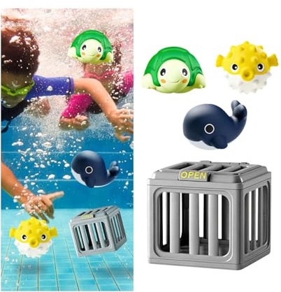 AUOQZ Pool Diving Cages Game Set with Animals Underwater Training Floating Sinking Cage Seek and Splash Pools Games Kit Sinkers Fun Summer Swimming Pool Party Gifts for Outdoor Beach Lake (3Pcs)