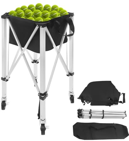 Contenitore pieghevole per palline da tennis, può contenere 150 palline da tennis, carrello leggero in lega di alluminio con ruote, borsa rimovibile, borsa per il trasporto, carrello educativo
