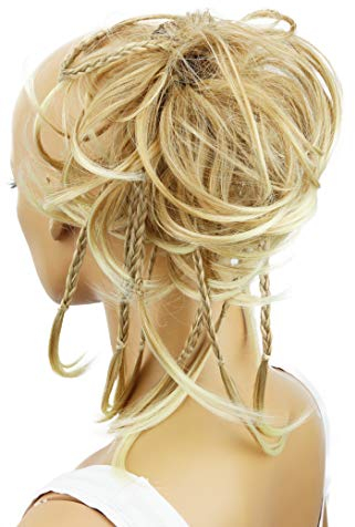 CAISHA XXL Haarteil Haargummi Daisy Dutt Hochsteckfrisuren Mit Geflochtenen Zöpfen Gewellt Kunstfaser Hitzebeständig DM17cm Blond Mix G11D