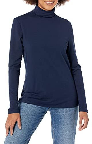 Amazon Essentials Jersey de Cuello Alto, Manga Larga (Disponible en Tallas Grandes) Mujer, Azul Marino, M