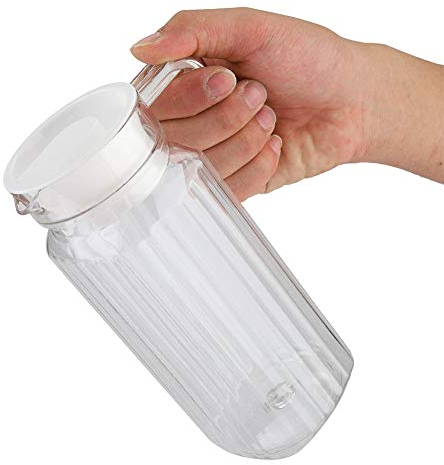 Jarra de vidrio - Vidrio acanalado Bebida Bebida Jarra Acrílico Transparente Jugo Botella Rayado Agua Hielo Frío Jugo Jarra con tapa para barra Inicio (tamaño : 800ml)