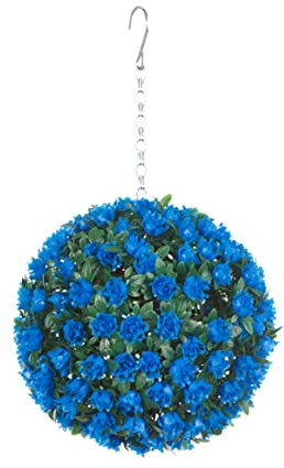 Best Artificial 23cm Rose Topiary Hanging Flower Ball **UV Fade Protected** (Blue)