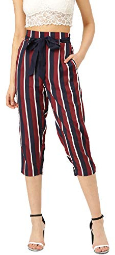 Style Quotient dam trekvartsbyxor, randiga, grå och svart, normal passform, Vinröd/marinblå, 26