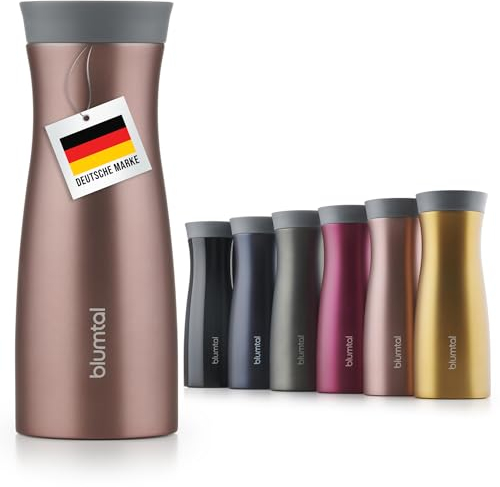 Blumtal Thermobecher 380 ml - Kaffeebecher to go aus Edelstahl - auslaufsicherer Isolierbecher kalt/heiß - Mug mit 360° Trinköffnung - Thermosbecher mit Quick-Press-Verschluss - Coffee Mug - Rosa