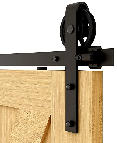 Rail Porte Coulissante 173cm Kit Roulette Suspendue Systeme Noir pour 1 Porte Coulissante Interieur 86cm Large, Milieu Roue J-forme