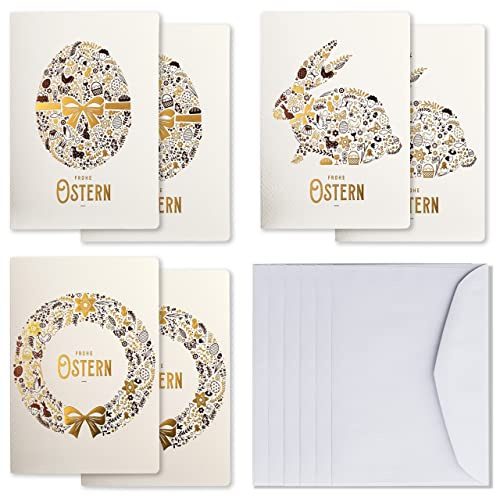 Art Nuvo Set esclusivo di 6 biglietti di Pasqua, realizzati in pregiata carta con inserti beige chiaro e buste da 120 x 170 mm
