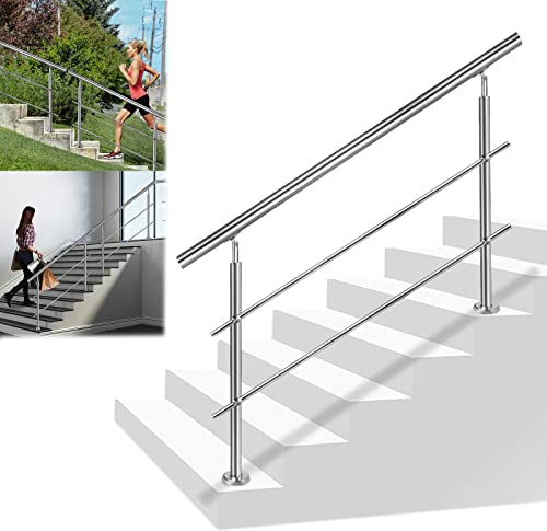 LZQ Barandilla de acero inoxidable para escaleras interior y exterior, barandilla exterior de acero inoxidable, para escaleras, balaustrado, balcón, jardín (150 cm, con 2 barras transversales)