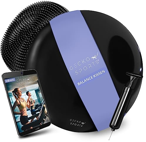Gecko Sports® Balancekissen 33 cm schwarz – weiches Ballsitzkissen inkl. Pumpe, Turnbeutel & eBook – Premium Sitzkissen für Büro & Fitness – ergonomisches Luftkissen