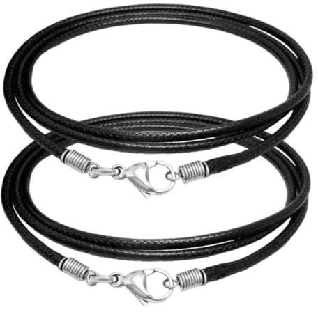SULIUDAJI 2 Pcs Cuir Cordon Collier Homme Tressé, Cordon Pour Pendentif, Simili Noir Tressé Waterproof avec Fermoir Acier Inoxydable