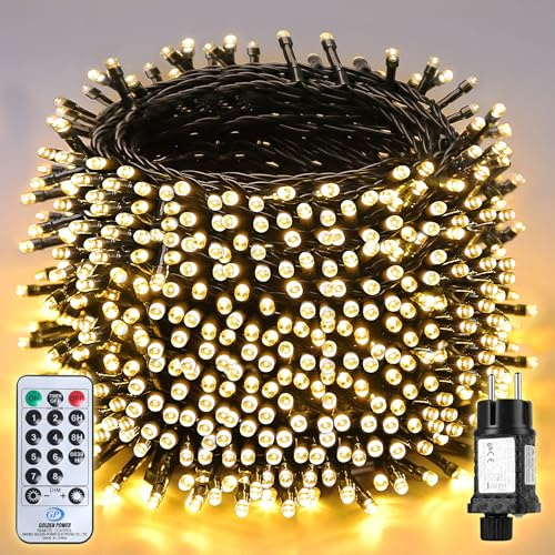 SALCAR Guirlande Lumineuse 40 M 640 LED Sapin de Noël, 31 V Éclairage Sapin de Noël Extérieur avec Télécommande, Guirlande Lumineuse Étanche avec 8 Modes et Mémoire, Blanc Chaud