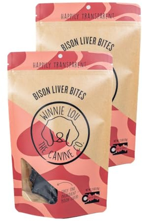 Winnie Lou Bison Liver Bites Dog Treats – Limited Ingredient, Human Grade, Training Treats for Small, Medium & Large Dogs, USA Made, High Protein, Chews, Hypoallergenic, Sensative Stomach (2 Pack)