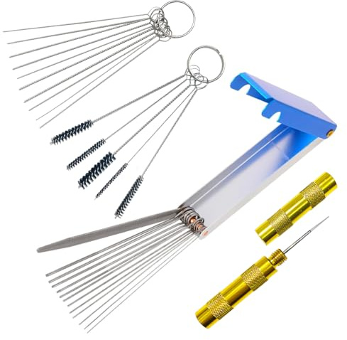 Nettoyeur de carburateur, boîte en aluminium (contenant 13 aiguilles), 1 racloir, 5 brosses en nylon, 10 aiguilles en acier, outil de nettoyage pour moteurs de moto et de voiture