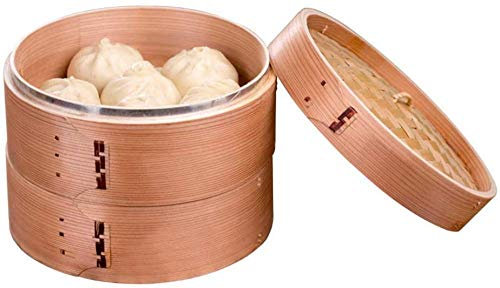 ABNNHK Pentola per Cucinare, vaporiera in bambù a 2 Livelli, vaporiera in bambù Biologico con Coperchio, Resistente e Rinforzata, vaporiera Domestica per Dim Sum, Verdure, Carne e Pesce,
