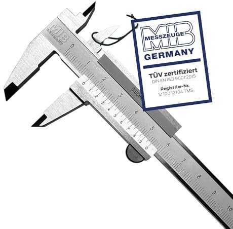 MIB Klein-Messschieber mit Feststellschraube DIN 862 70mm | Schieblehre rostfreier Stahl | Analog Messschieber | Schublehre mattverchromt | Präzisions-Messgerät für 4-fach Messung | Messwerkzeug